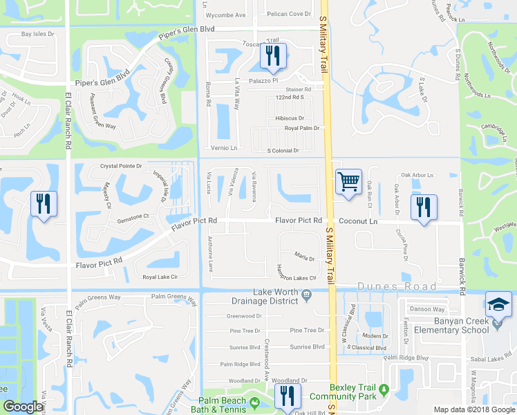 map of restaurants, bars, coffee shops, grocery stores, and more near 12666 Via Ravenna in Boynton Beach