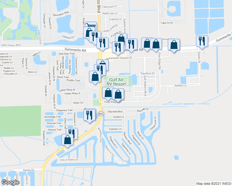 map of restaurants, bars, coffee shops, grocery stores, and more near 17365 San Carlos Boulevard in Fort Myers Beach