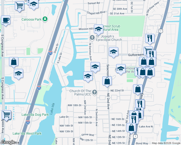 map of restaurants, bars, coffee shops, grocery stores, and more near 8 Northwest 24th Court in Delray Beach