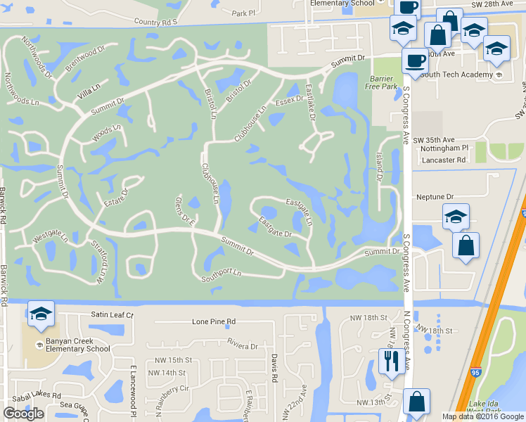 map of restaurants, bars, coffee shops, grocery stores, and more near 37 Eastgate Drive in Boynton Beach