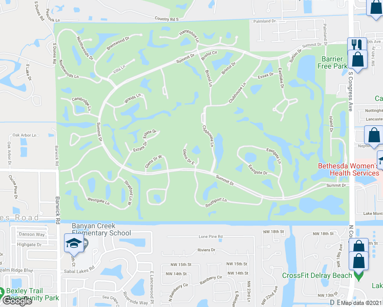 map of restaurants, bars, coffee shops, grocery stores, and more near 35 Glens Drive East in Boynton Beach