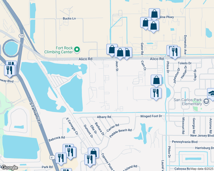 map of restaurants, bars, coffee shops, grocery stores, and more near 17252 Alico Center Road in Fort Myers