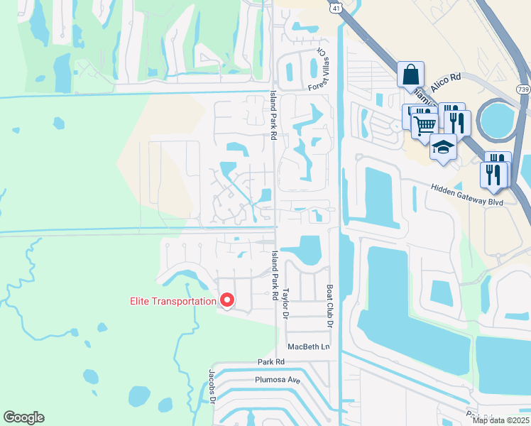 map of restaurants, bars, coffee shops, grocery stores, and more near 17420 Birchwood Lane in Fort Myers
