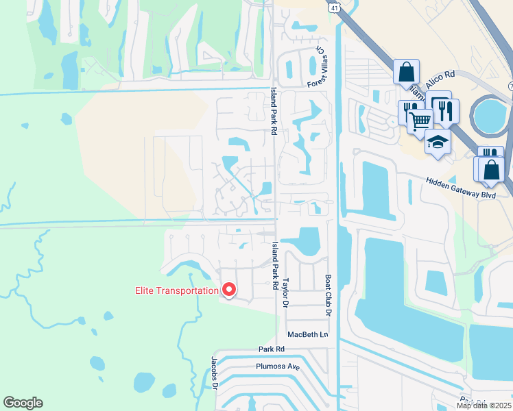 map of restaurants, bars, coffee shops, grocery stores, and more near 17420 Birchwood Lane in Fort Myers