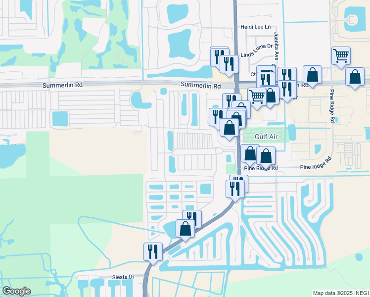 map of restaurants, bars, coffee shops, grocery stores, and more near 100 Lenape Trail in Fort Myers Beach