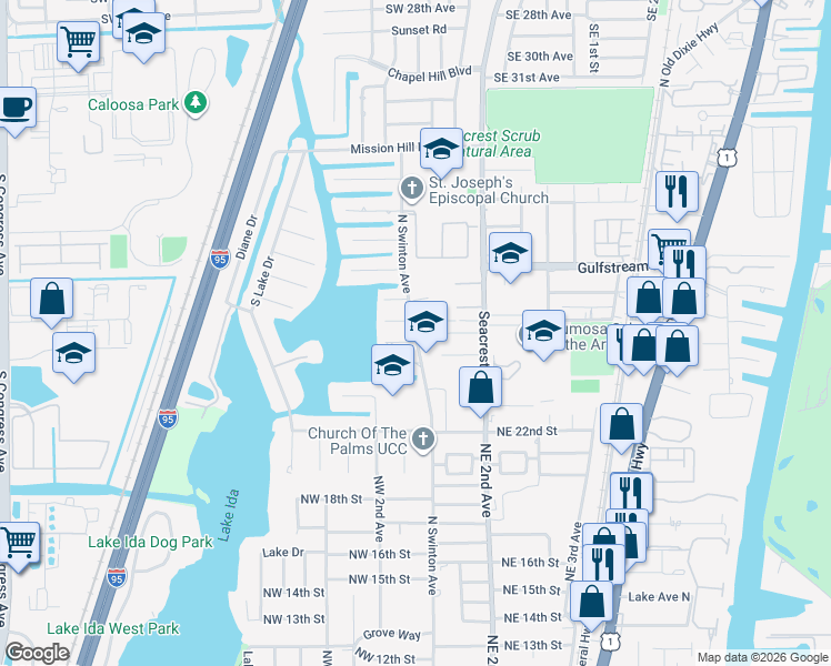 map of restaurants, bars, coffee shops, grocery stores, and more near 10 Coconut Road in Delray Beach