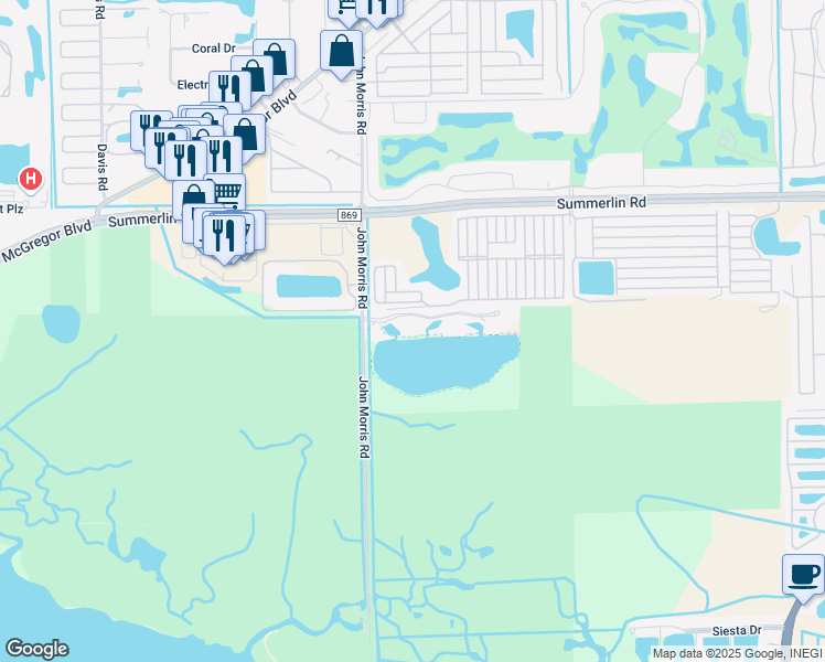 map of restaurants, bars, coffee shops, grocery stores, and more near 638 Veronica S Shoemaker Boulevard in Fort Myers