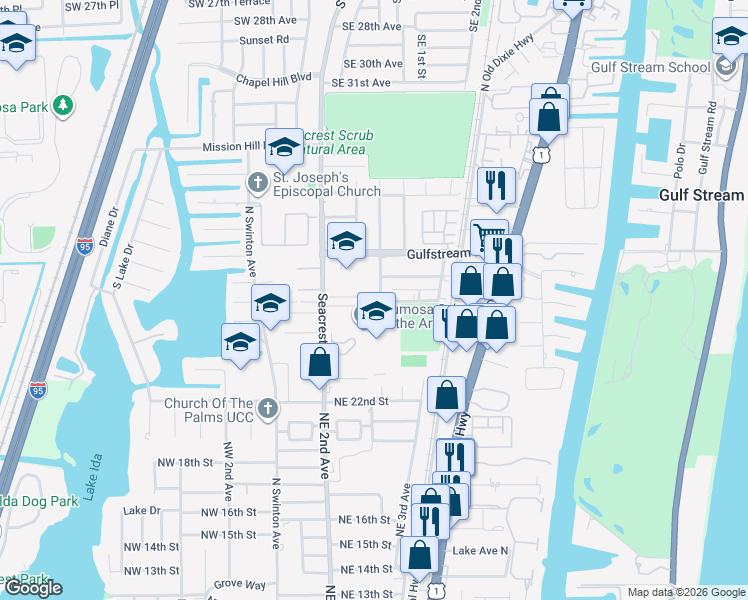 map of restaurants, bars, coffee shops, grocery stores, and more near 2502 Oceanview Avenue in Delray Beach