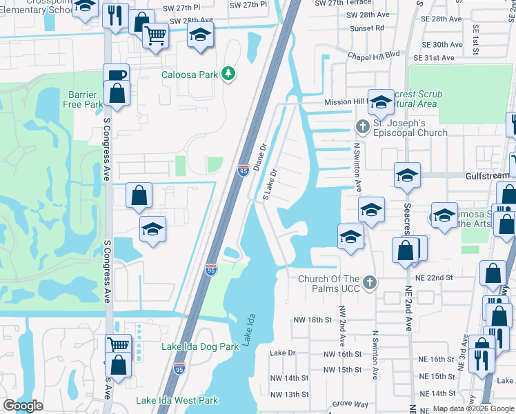 map of restaurants, bars, coffee shops, grocery stores, and more near 3735 South Lake Drive in Boynton Beach