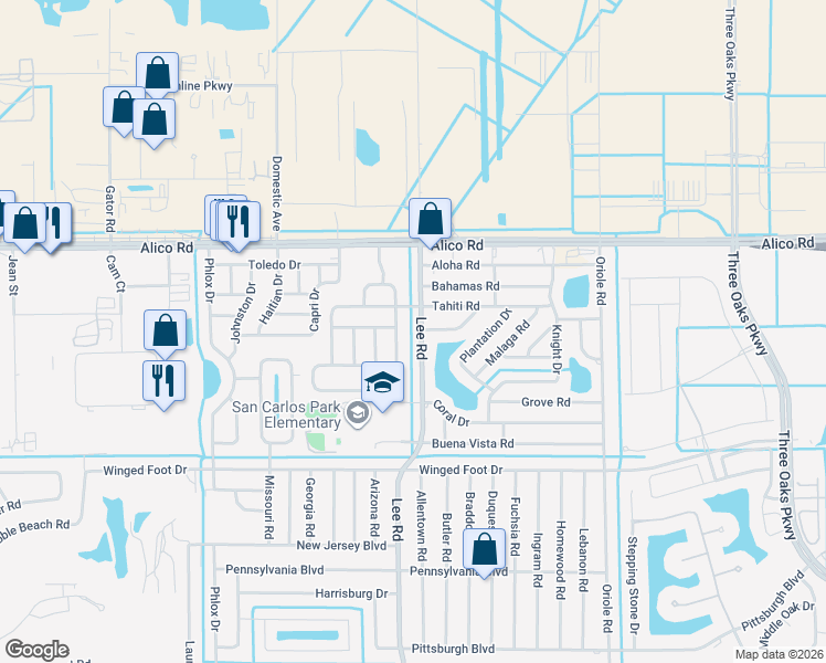 map of restaurants, bars, coffee shops, grocery stores, and more near 8285 Bounty Road in Fort Myers
