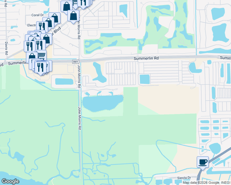 map of restaurants, bars, coffee shops, grocery stores, and more near 12651 Mastique Beach Boulevard in Fort Myers