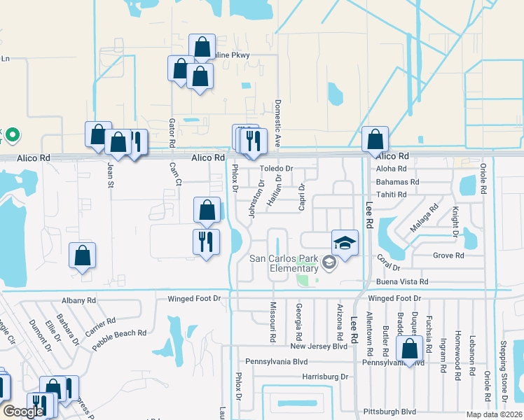 map of restaurants, bars, coffee shops, grocery stores, and more near 17208 Haitian Drive in Fort Myers