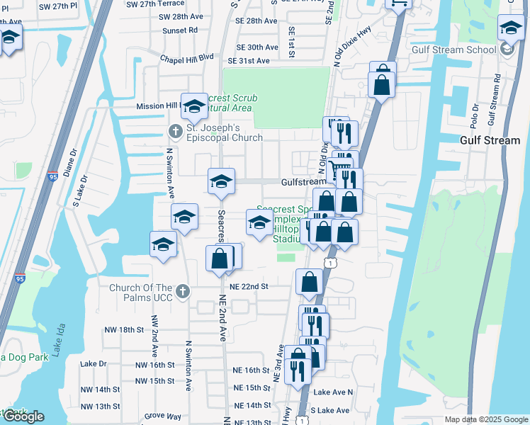 map of restaurants, bars, coffee shops, grocery stores, and more near 2502 Oceanview Avenue in Delray Beach