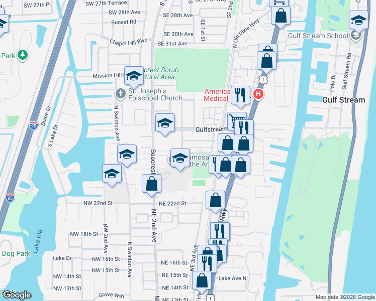 map of restaurants, bars, coffee shops, grocery stores, and more near 2502 Oceanview Avenue in Delray Beach