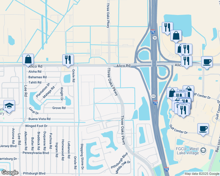 map of restaurants, bars, coffee shops, grocery stores, and more near 9374 Bexley Drive in Fort Myers