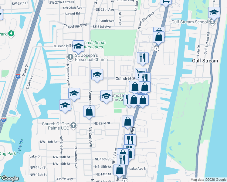 map of restaurants, bars, coffee shops, grocery stores, and more near 311 De Carie Street in Delray Beach