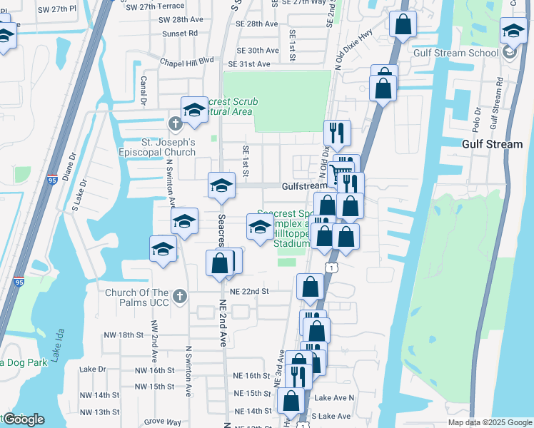 map of restaurants, bars, coffee shops, grocery stores, and more near 2502 Oceanview Avenue in Delray Beach