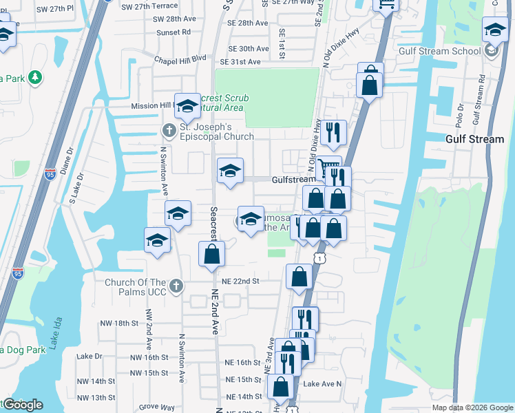 map of restaurants, bars, coffee shops, grocery stores, and more near 2502 Oceanview Avenue in Delray Beach