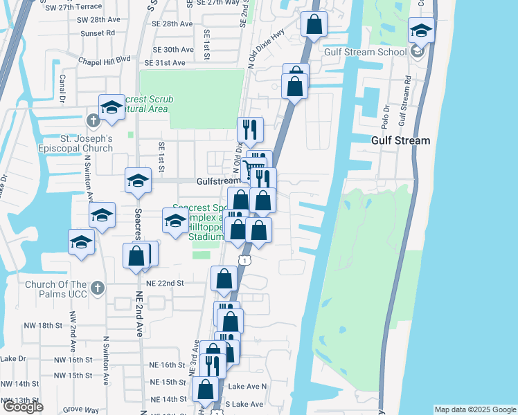 map of restaurants, bars, coffee shops, grocery stores, and more near 2700 North Federal Highway in Delray Beach