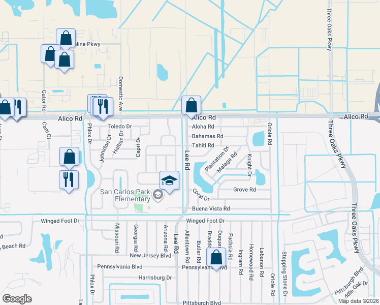 map of restaurants, bars, coffee shops, grocery stores, and more near 8285 Bounty Road in Fort Myers