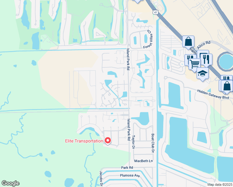 map of restaurants, bars, coffee shops, grocery stores, and more near 17360 Birchwood Lane in Fort Myers