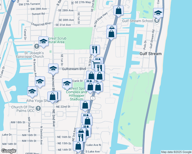 map of restaurants, bars, coffee shops, grocery stores, and more near 2702 North Federal Highway in Delray Beach