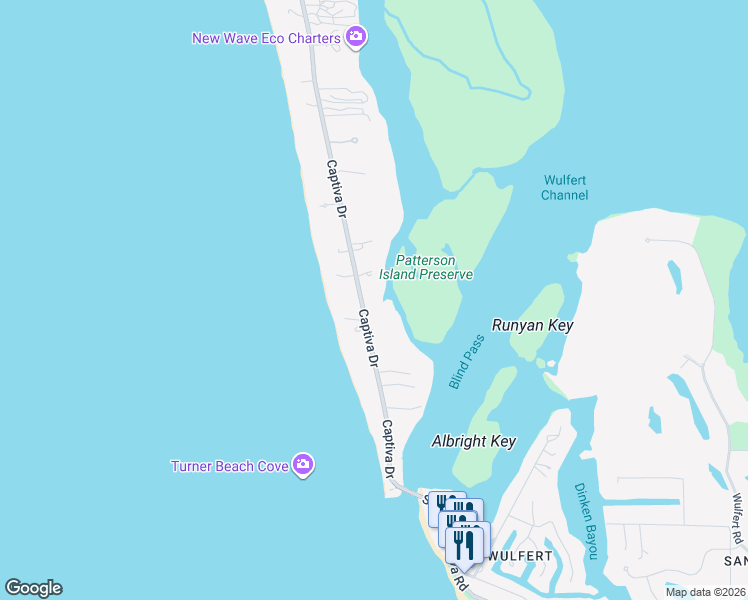 map of restaurants, bars, coffee shops, grocery stores, and more near 16825 Captiva Drive in Captiva