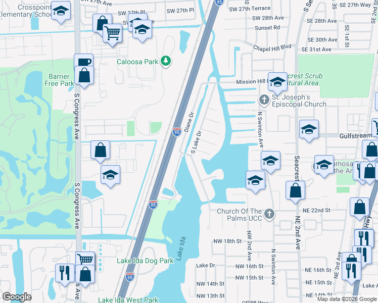 map of restaurants, bars, coffee shops, grocery stores, and more near 3735 South Lake Drive in Boynton Beach