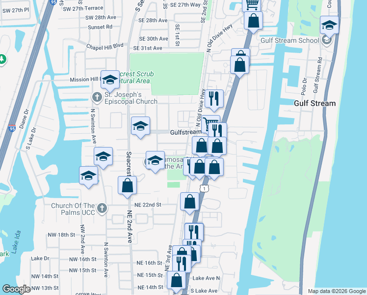 map of restaurants, bars, coffee shops, grocery stores, and more near 2602 Webb Avenue in Delray Beach