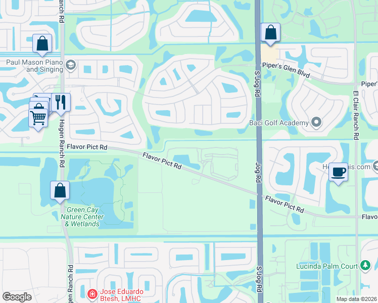 map of restaurants, bars, coffee shops, grocery stores, and more near 12575 Green Cay Farm Boulevard in Boynton Beach