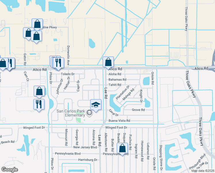 map of restaurants, bars, coffee shops, grocery stores, and more near 8285 Bounty Road in Fort Myers