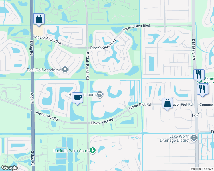 map of restaurants, bars, coffee shops, grocery stores, and more near 12540 Majesty Circle in Boynton Beach
