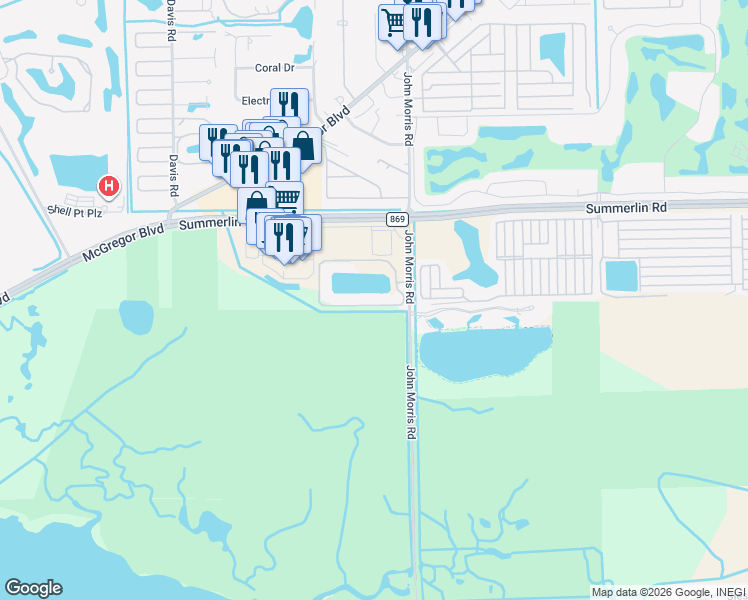 map of restaurants, bars, coffee shops, grocery stores, and more near 20061 Sanibel View Circle in Fort Myers