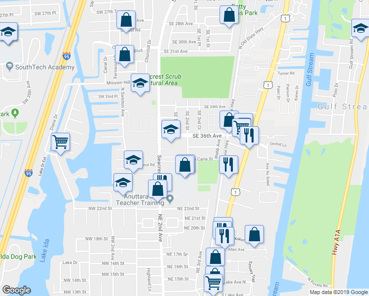 map of restaurants, bars, coffee shops, grocery stores, and more near 2513 Oceanview Avenue in Delray Beach