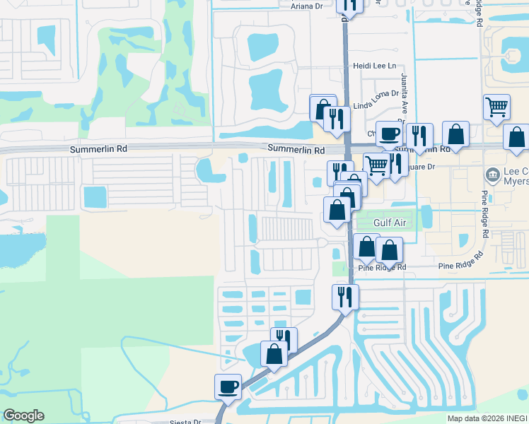 map of restaurants, bars, coffee shops, grocery stores, and more near 581 Seneca Trail in Fort Myers Beach