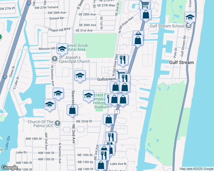 map of restaurants, bars, coffee shops, grocery stores, and more near 399 Gulfstream Drive in Delray Beach