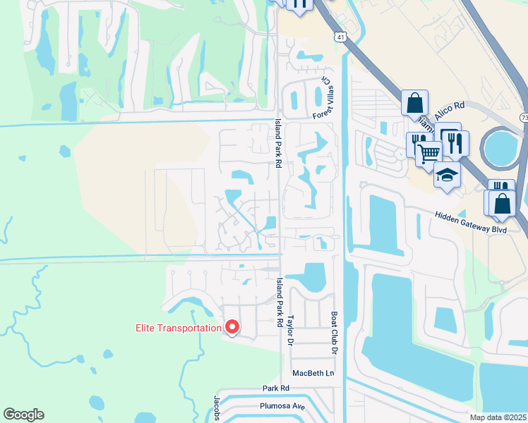 map of restaurants, bars, coffee shops, grocery stores, and more near 17360 Birchwood Lane in Fort Myers