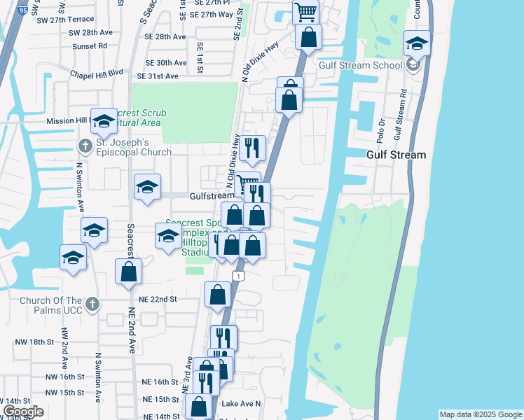 map of restaurants, bars, coffee shops, grocery stores, and more near 2702 North Federal Highway in Delray Beach