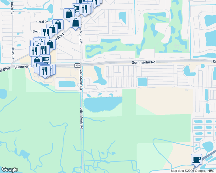 map of restaurants, bars, coffee shops, grocery stores, and more near 19681 Summerlin Road in Fort Myers