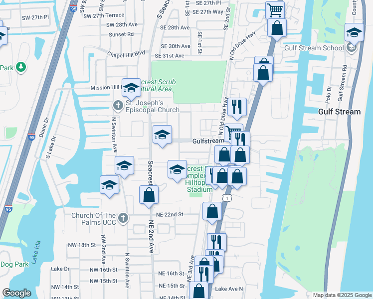 map of restaurants, bars, coffee shops, grocery stores, and more near 305 Gulfstream Drive in Delray Beach