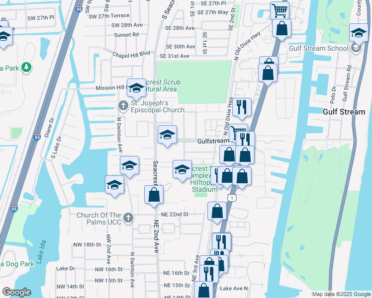 map of restaurants, bars, coffee shops, grocery stores, and more near 301 Gulfstream Drive in Delray Beach