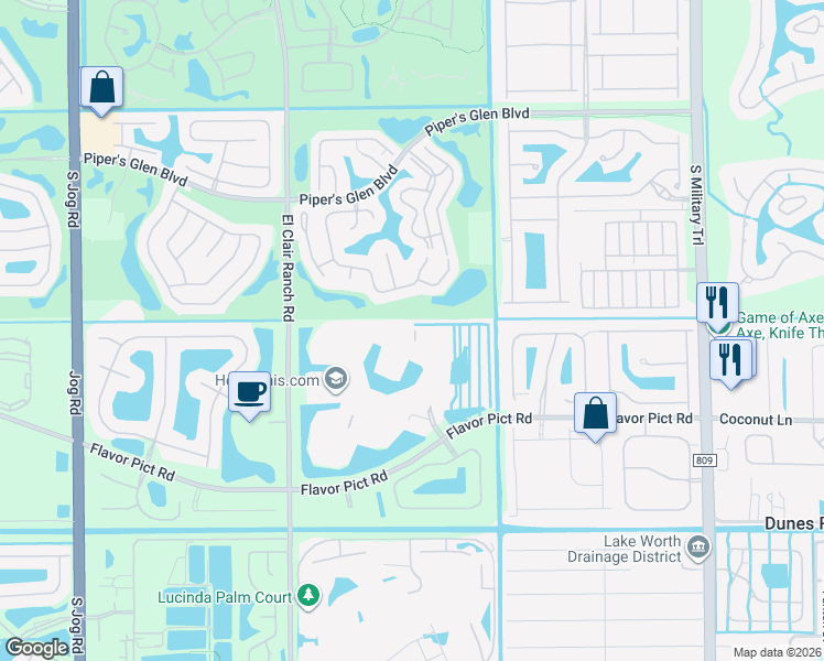 map of restaurants, bars, coffee shops, grocery stores, and more near 12451 Pleasant Green Way in Boynton Beach