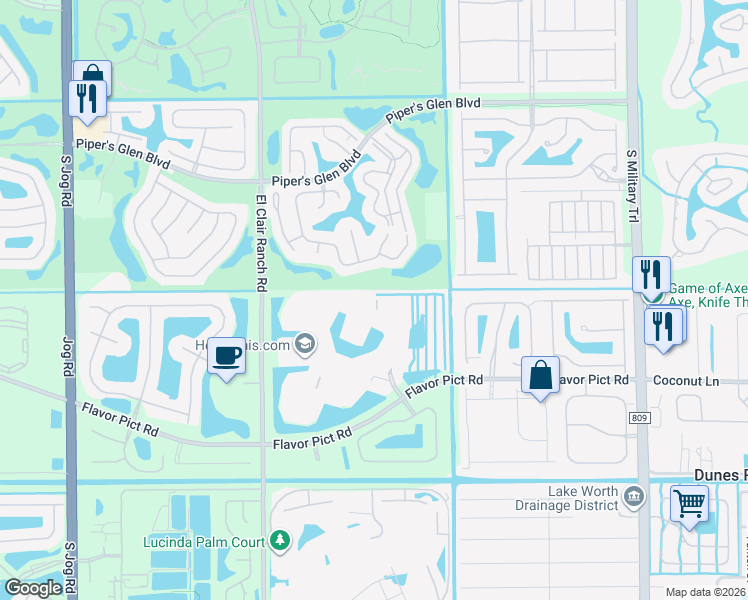 map of restaurants, bars, coffee shops, grocery stores, and more near 12451 Pleasant Green Way in Boynton Beach