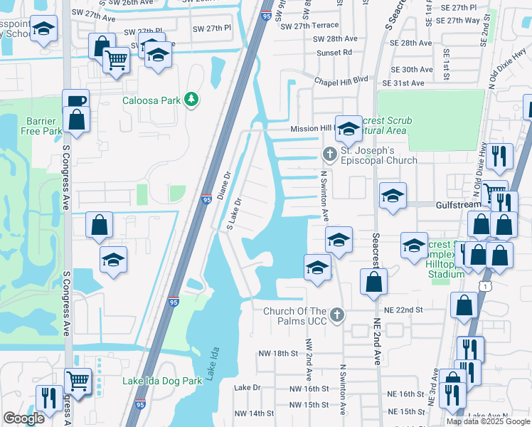 map of restaurants, bars, coffee shops, grocery stores, and more near 907 Southwest 37th Court in Boynton Beach