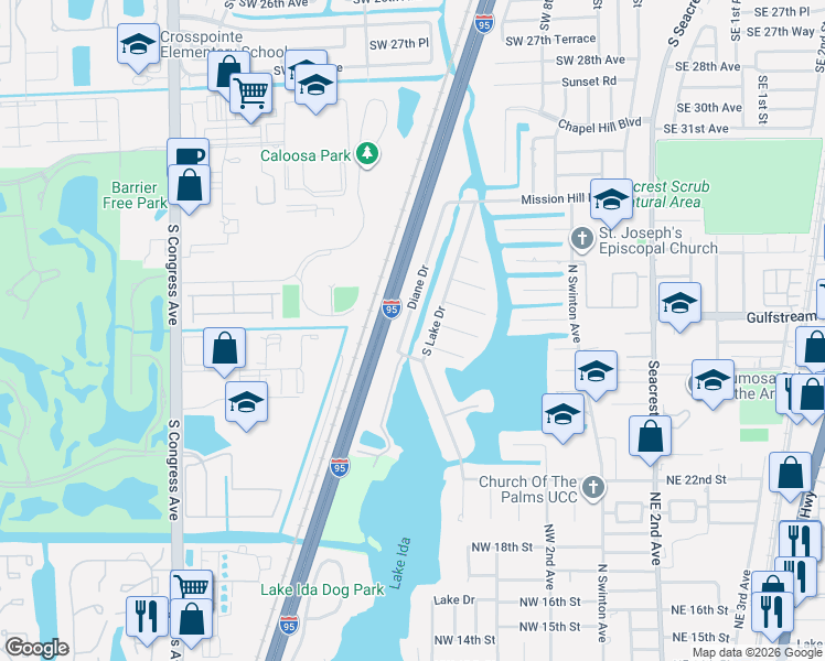 map of restaurants, bars, coffee shops, grocery stores, and more near 3704 Diane Drive in Boynton Beach