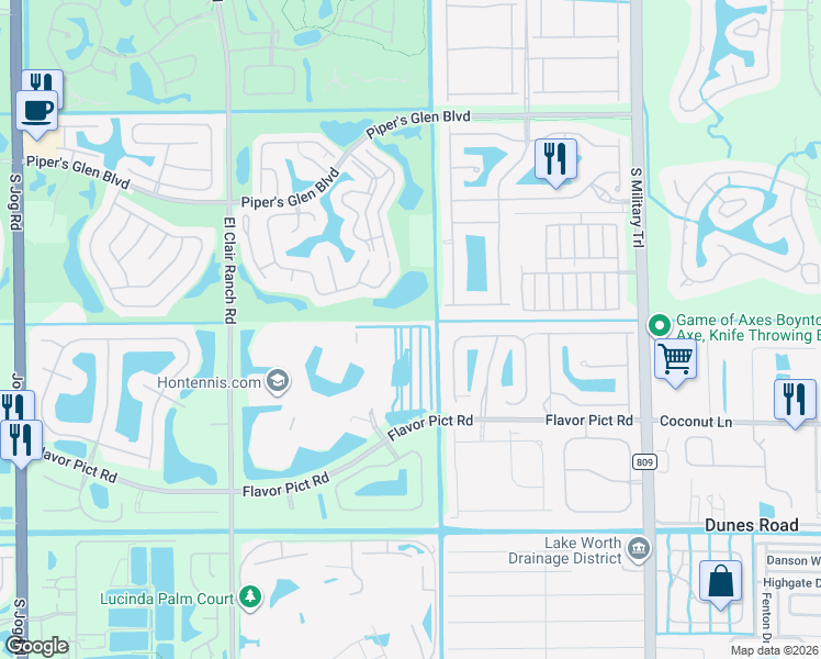 map of restaurants, bars, coffee shops, grocery stores, and more near 12538 Crystal Pointe Drive in Boynton Beach