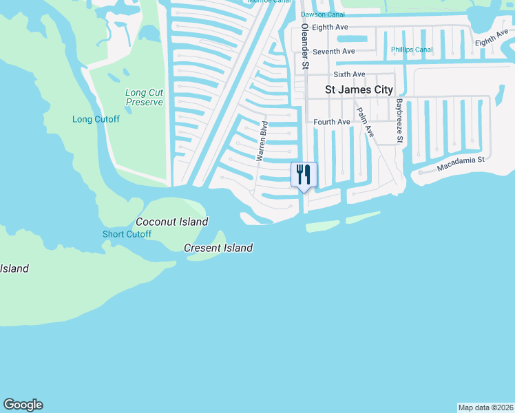 map of restaurants, bars, coffee shops, grocery stores, and more near 3672 San Carlos Drive in Saint James City