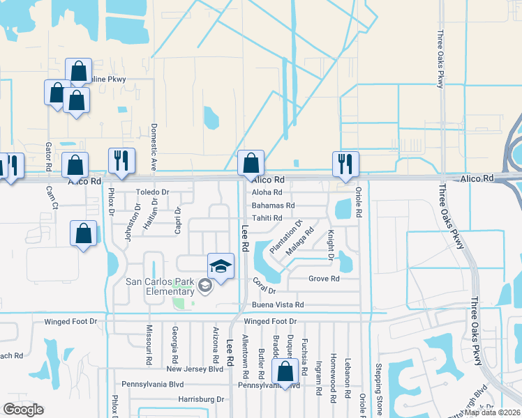map of restaurants, bars, coffee shops, grocery stores, and more near 8333 Bahamas Road in Fort Myers