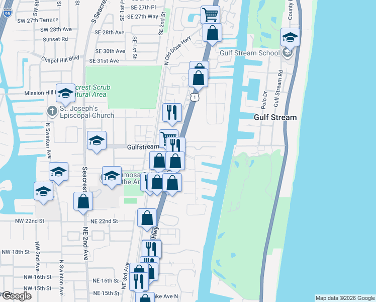 map of restaurants, bars, coffee shops, grocery stores, and more near 2900 Gulfstream Boulevard in Gulf Stream