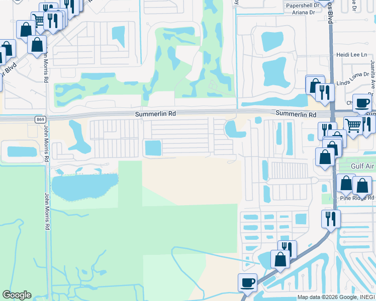 map of restaurants, bars, coffee shops, grocery stores, and more near Tropico Lane in Fort Myers